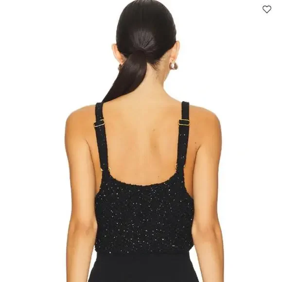 Asta Resort Grace Sequined Crochet Crop Tank Top XS Black NEW NWT - Picture 3 of 13